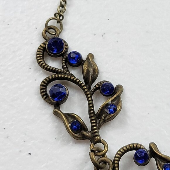 The Wired Bird Bronze Tone Blue Rhinestone Butterfly Charm Necklace/Earrings Set - Picture 5 of 11